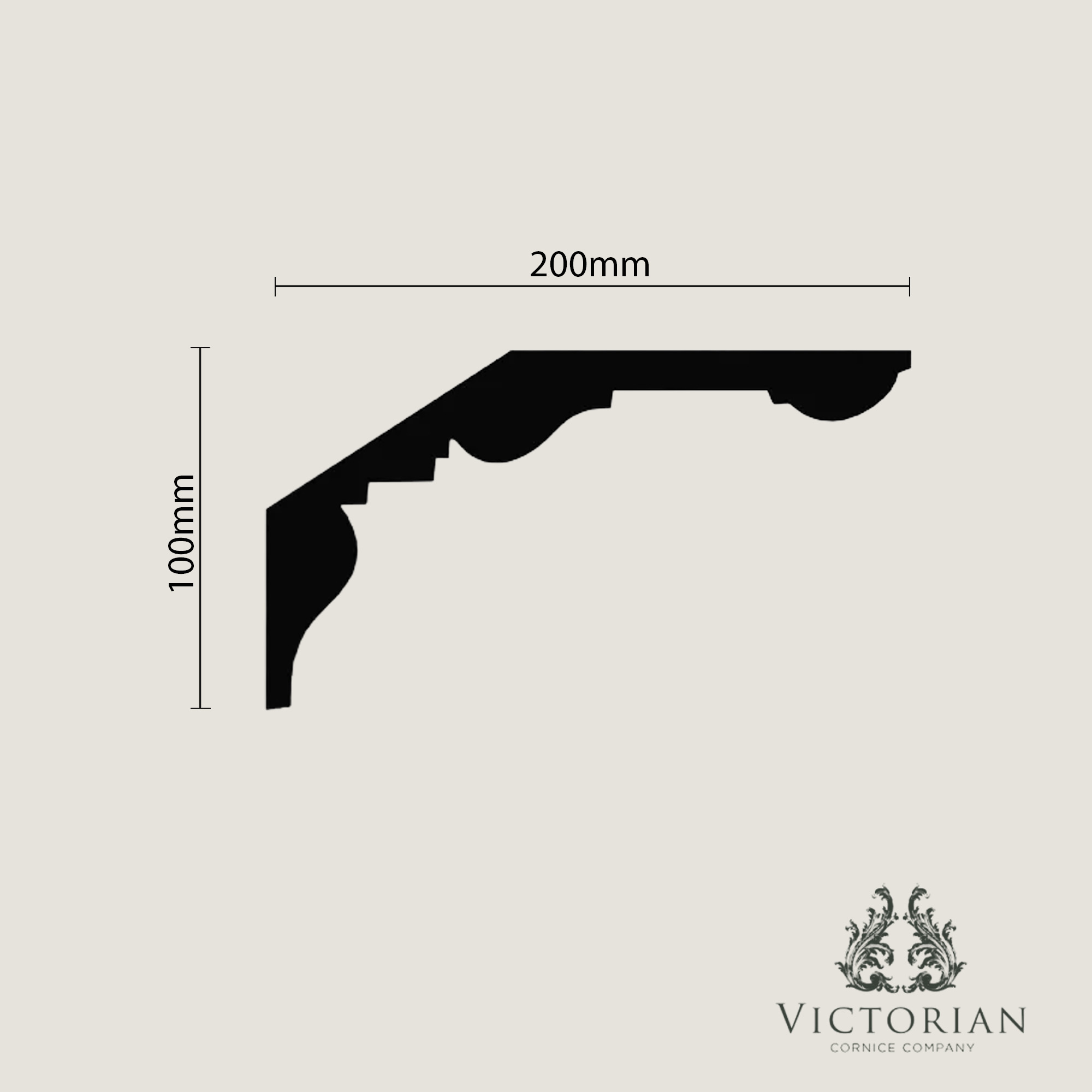 C136 plaster cornice cross section showing a Victorian profile with 200mm projection and 100mm drop.