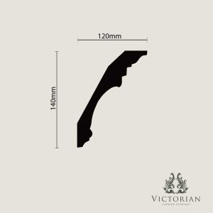 C18 Acanthus Leaf Plaster Cornice Dimensions Technical profile drawing of decorative acanthus leaf plaster cornice with 140mm projection and 140mm drop