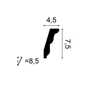 C212 Cornice Cross-Section Cross-section diagram of the C212 cornice showing a 4.5 cm projection, 7.5 cm drop and an 8.5 cm diagonal depth.