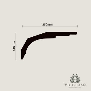 C31 Art Deco Plaster Cornice Cross Section C31 plaster cornice cross section showing large Art Deco stepped coving profile with 250mm projection and 145mm drop