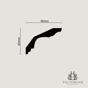 C63 Edwardian Plaster Cornice X-Section C63 Edwardian plaster cornice cross-section with curved upper profile and stepped lower detail