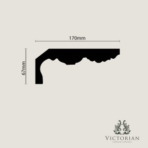 C65 Victorian Plaster Cornice X-Section C65 Victorian plaster cornice cross-section with layered stepped mouldings and decorative curved profile