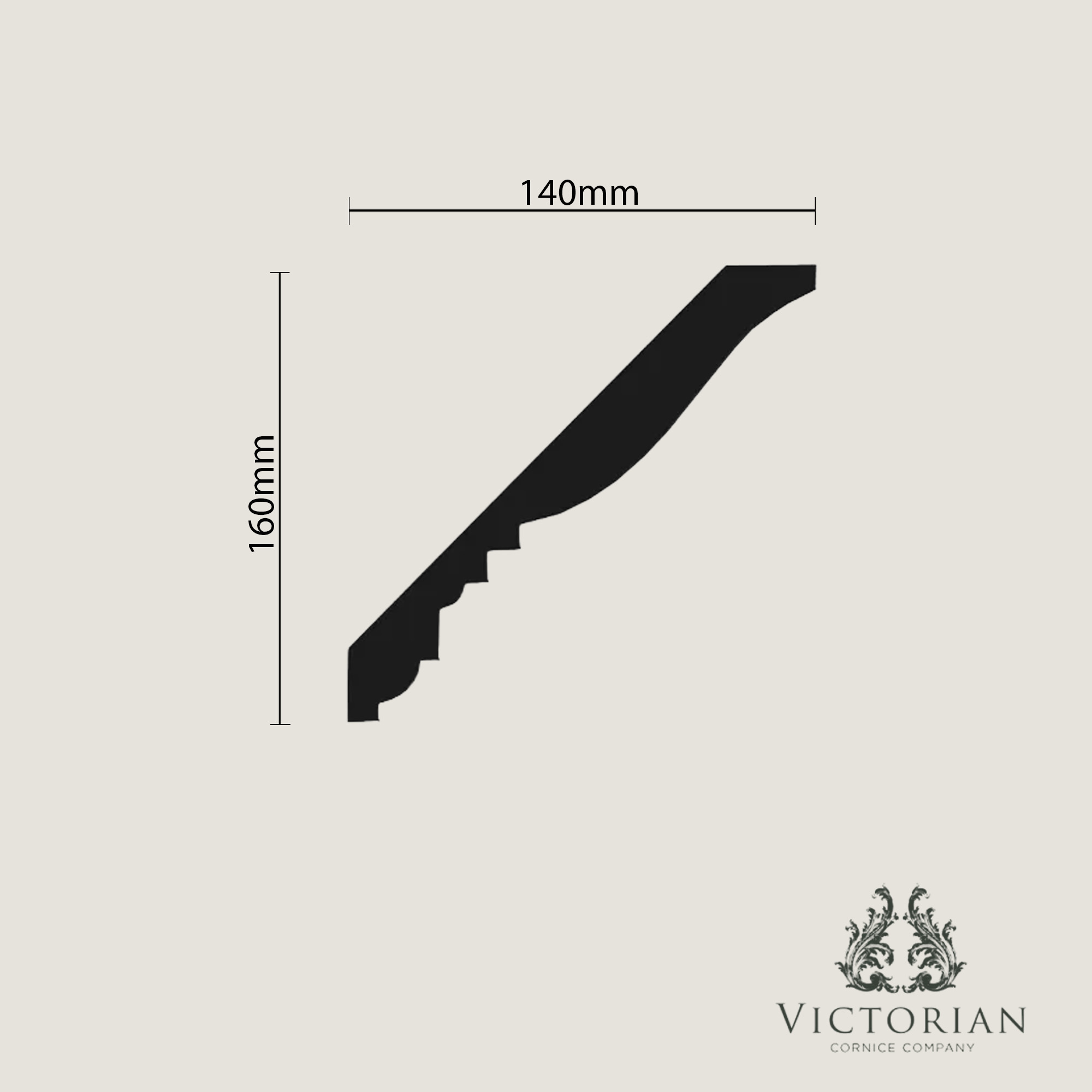 C74 Edwardian plaster cornice x-section showing a clean angled profile with stepped detailing