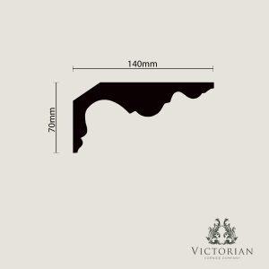 C80 Victorian Plaster Cornice Cross Section C80 Victorian plaster cornice cross-section showing a deep ogee profile with layered traditional moulding details.