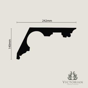C92 Grand Victorian Drawing Room Plaster Cornice C92 Grand Victorian Drawing Room plaster cornice cross-section featuring a substantial projection with decorative dentil-style enrichment and a bold period profile.