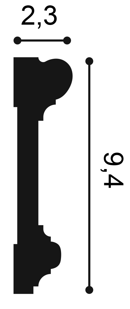 Orac DX121 wall panel moulding cross section profile showing dimensions 94mm projection
