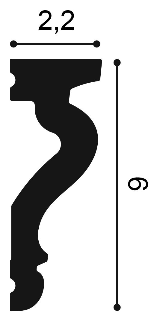 Orac DX174 wall panel moulding cross section profile showing dimensions 69mm height 22mm projection