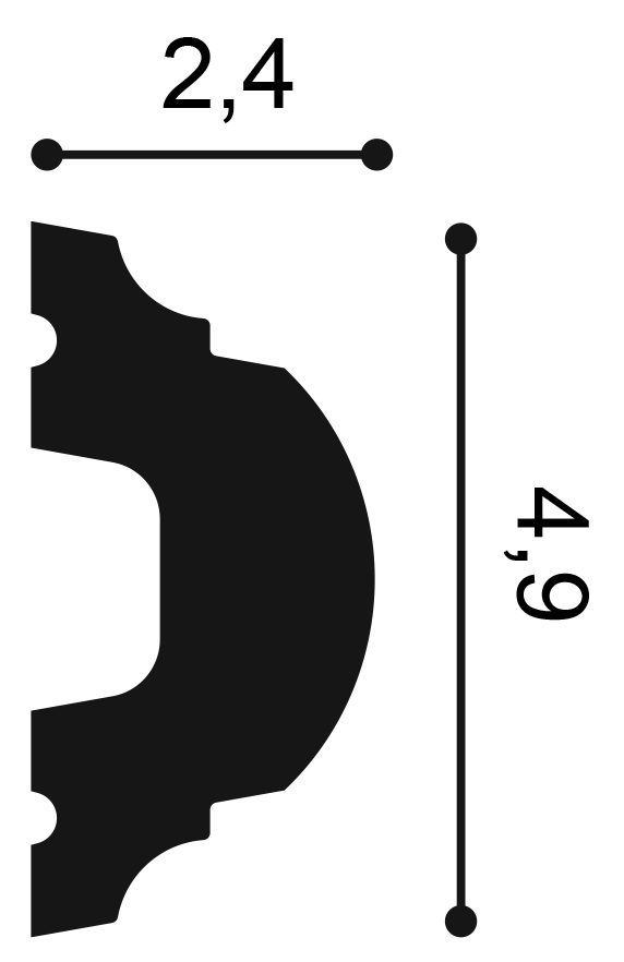 Orac P1020 decorative wall panel moulding cross section profile showing dimensions 49mm height 24mm projection