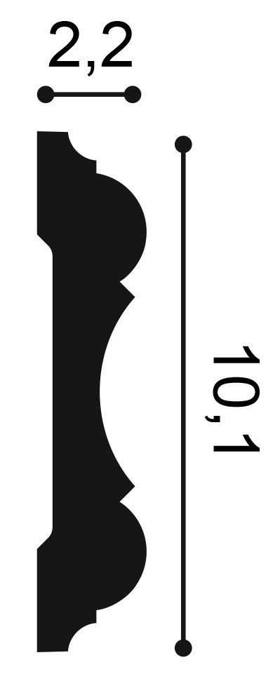 Orac P8040 panel moulding cross section showing 22mm projection and 101mm height with curved profile