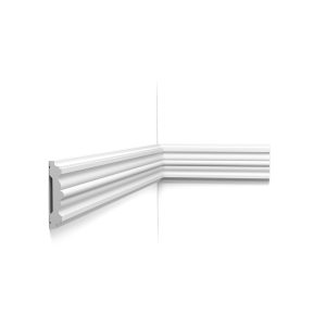 Orac P9020 panel moulding installed on wall corner showing layered curved profile detail