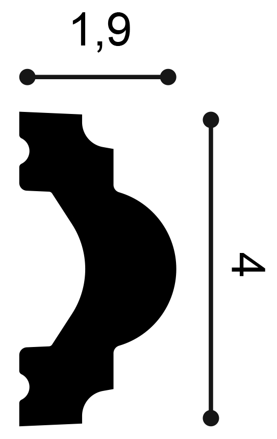 Orac PX120 panel moulding cross section showing 19mm projection and 40mm height