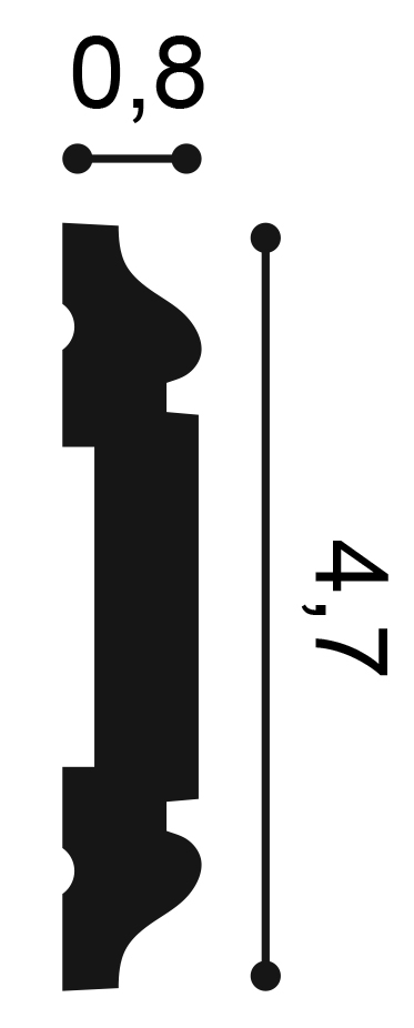 Orac PX144 panel moulding cross section showing 8mm projection and 47mm height