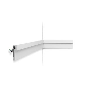 Orac PX198 panel moulding with built-in cable channel installed on internal corner