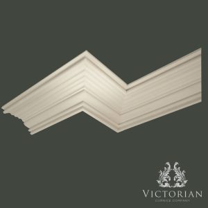 C107 stepped plaster cornice featuring multiple linear mouldings and a clean geometric profile inspired by classical Renaissance architecture.