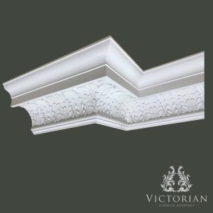 C112 French water leaf plaster cornice featuring richly detailed acanthus leaf ornamentation, handmade in Birmingham, UK.