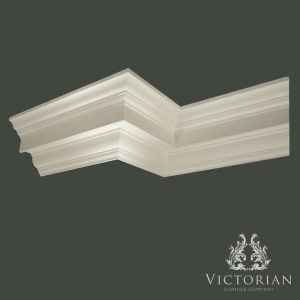 C123 Georgian plaster cornice with clean stepped detailing and traditional period proportions, handmade in Birmingham, UK.