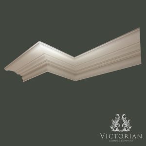 C136 Victorian plaster cornice with refined stepped detailing and elegant traditional proportions, handmade in Birmingham, UK.