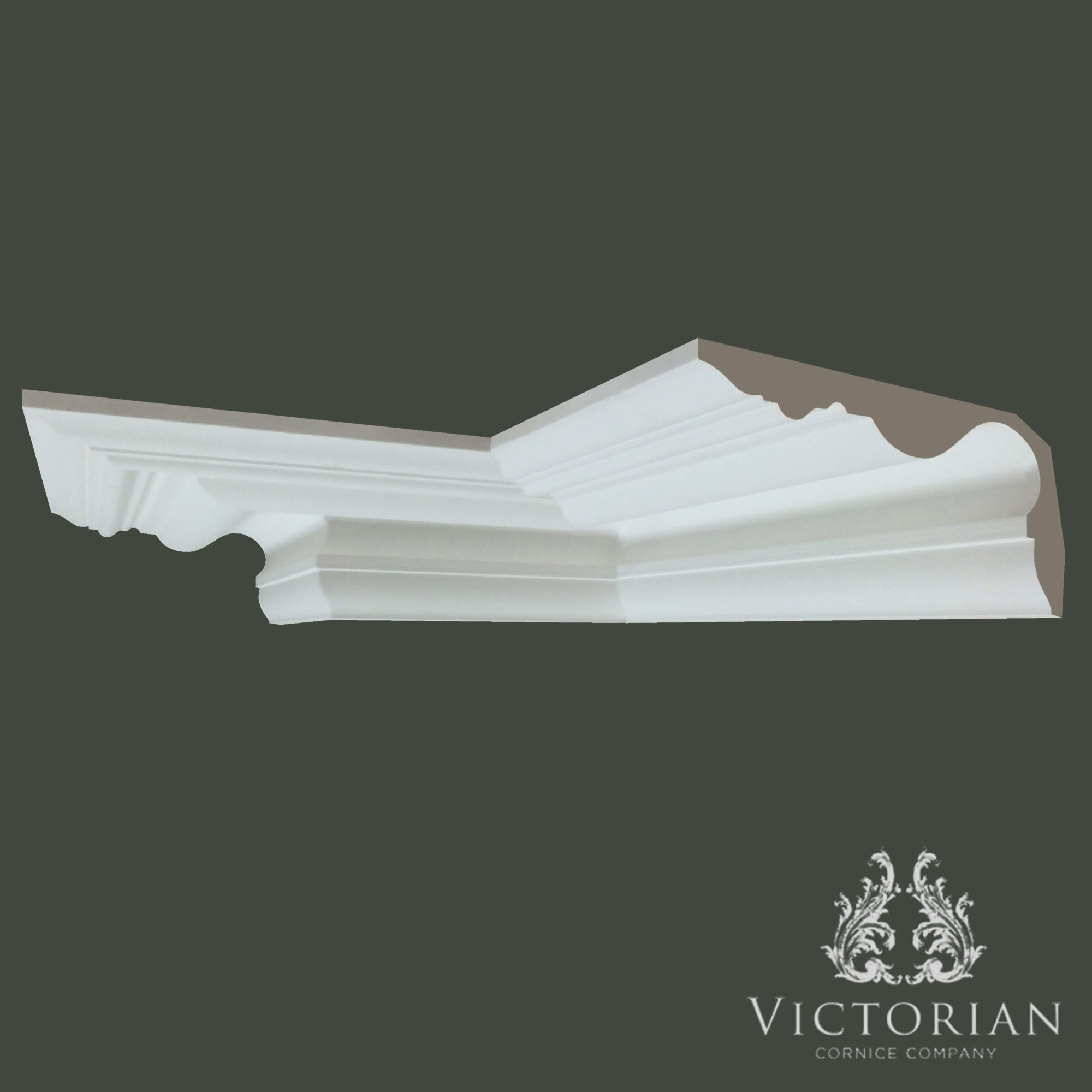 C140 Georgian plaster cornice corner section featuring a bold ogee curve, stepped detailing and traditional period mouldings.