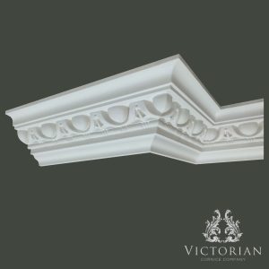 C143 egg and dart plaster cornice featuring crisp classical detailing with decorative egg and dart enrichment beneath a clean, elegant cornice profile.