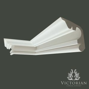 C145 Edwardian plaster cornice with a bold cove profile, elegant bead detailing and smooth classical curves, handcrafted in traditional plaster.