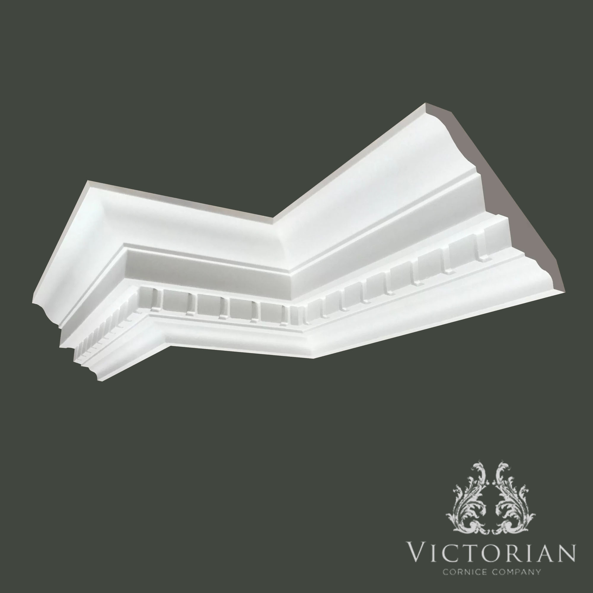 C152 Georgian dentil plaster cornice featuring a traditional dentil block design and stepped profile, handcrafted in plaster.