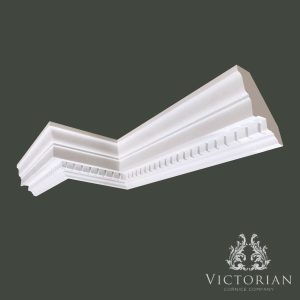 C153 dentil plaster cornice with a bold classical profile and traditional dentil block detailing, handcrafted in plaster.