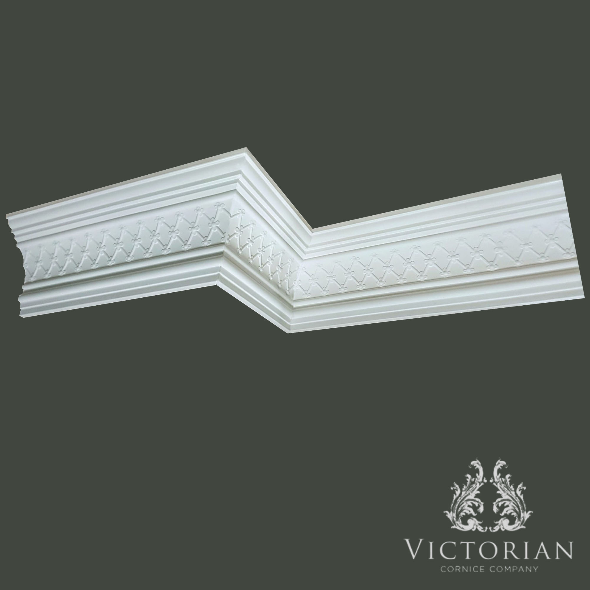 C155 Rocco lattice plaster cornice corner detail featuring an intricate decorative lattice pattern and traditional period styling.