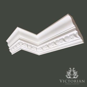 C157 Egg and Dart plaster cornice featuring a traditional egg and dart pattern with a deep classical profile.
