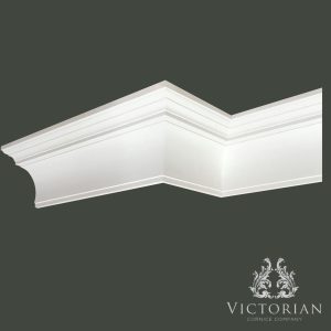 C164 cavetto plaster cornice featuring a smooth concave profile with clean stepped detailing, handcrafted in traditional fibrous plaster.
