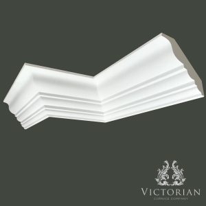 C165 Georgian plaster cornice featuring a smooth concave profile with stepped mouldings and elegant classical proportions, handcrafted in fibrous plaster.