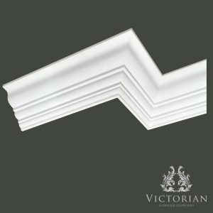 C165 Georgian Plaster Cornice – Corner Detail C165 Georgian plaster cornice corner detail featuring a smooth cavetto curve and crisp stepped mouldings, handcrafted in traditional fibrous plaster.