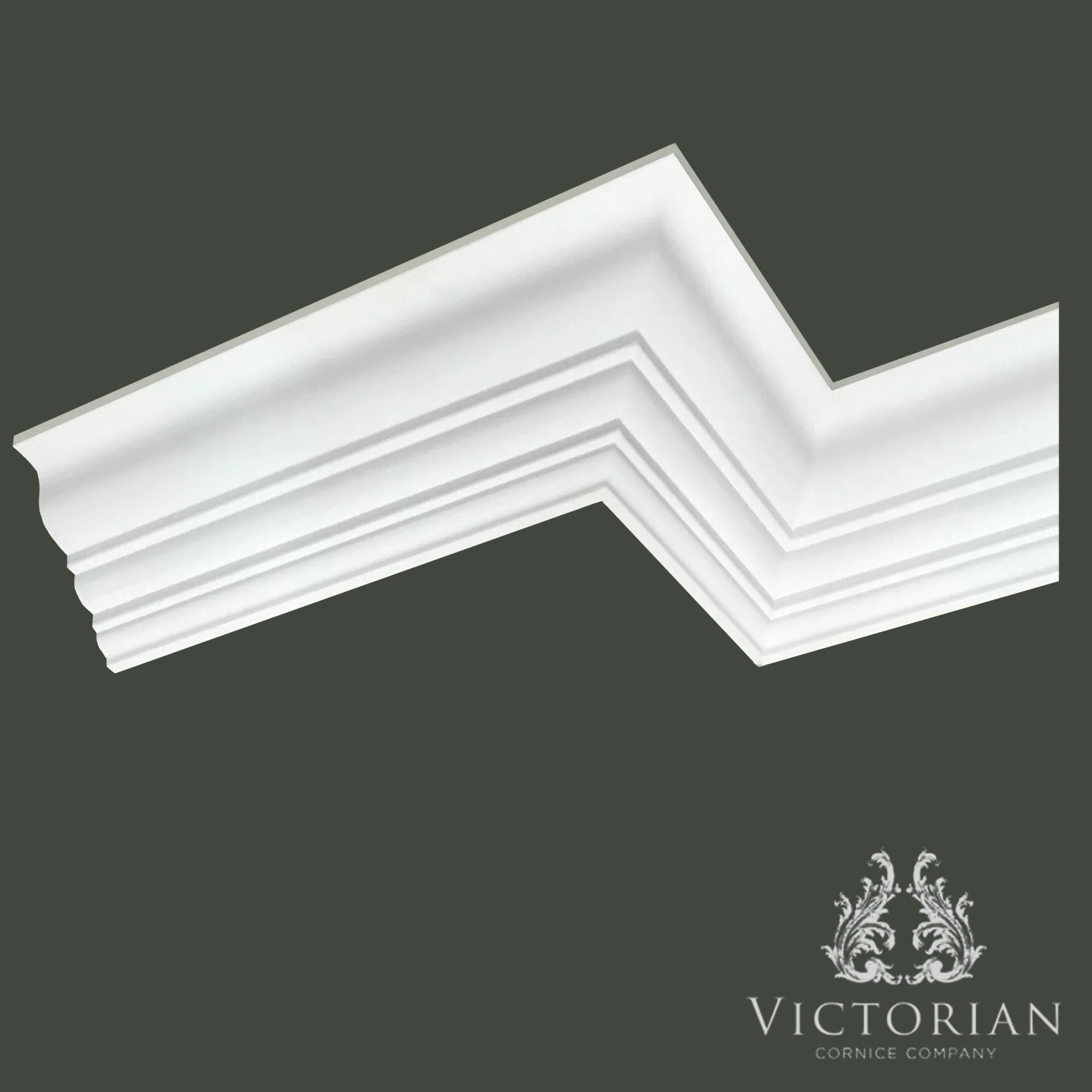 C165 Georgian plaster cornice corner detail featuring a smooth cavetto curve and crisp stepped mouldings, handcrafted in traditional fibrous plaster.