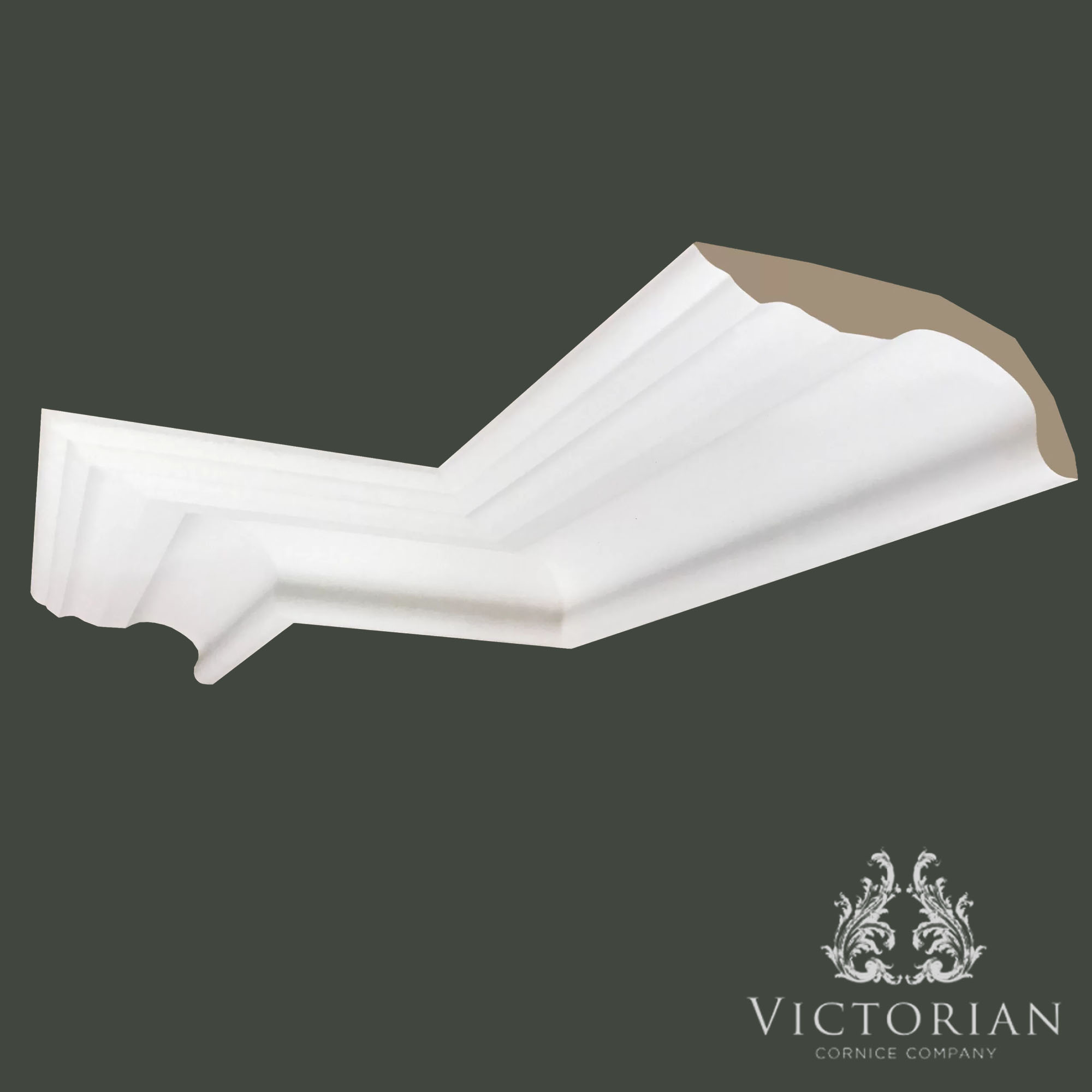 C166 Victorian plaster cornice featuring a bold stepped profile with decorative ogee curves and deep projection, handmade in traditional fibrous plaster.