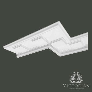 C170 Georgian Hall plaster cornice showing recessed panel detailing across the face of the cornice, handcrafted in traditional fibrous plaster for grand period interiors.