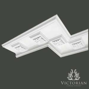 C172 Georgian Hall plaster cornice with recessed panel moulding detail and decorative floral enrichments, designed for elegant period interiors.