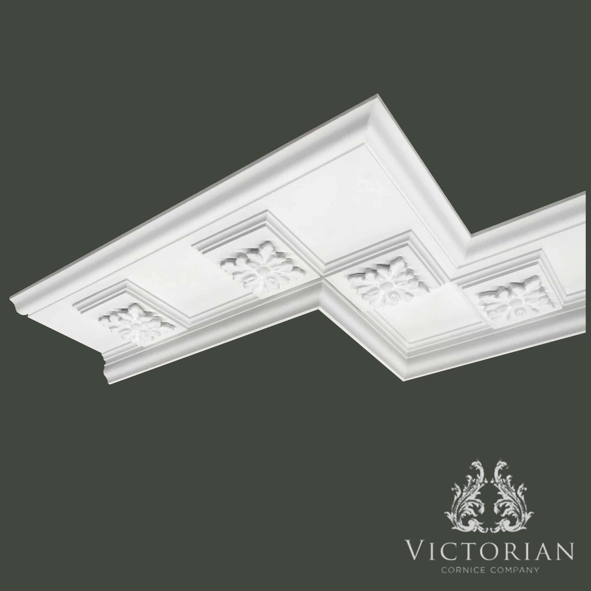 C172 Georgian Hall plaster cornice with recessed panel moulding detail and decorative floral enrichments, designed for elegant period interiors.