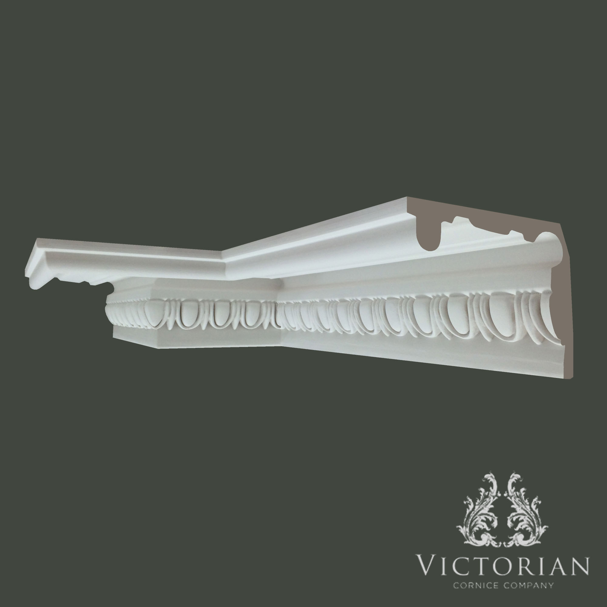 Egg and dart plaster cornice with traditional classical detailing and decorative repeating pattern