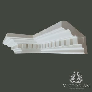 Victorian dentil plaster cornice with stepped detailing and traditional block dentil enrichment