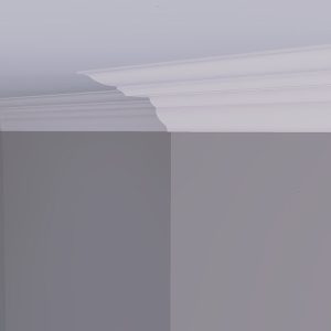C22 Traditional Decorative Plaster Cornice Installed Traditional stepped plaster cornice installed in a contemporary room with smooth curved detailing