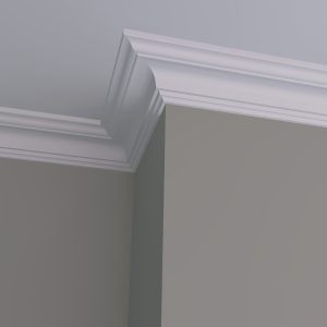 C23 Edwardian Plaster Cornice Installed C23 Edwardian plaster cornice installed in a traditional interior with deep curved profile and stepped detailing