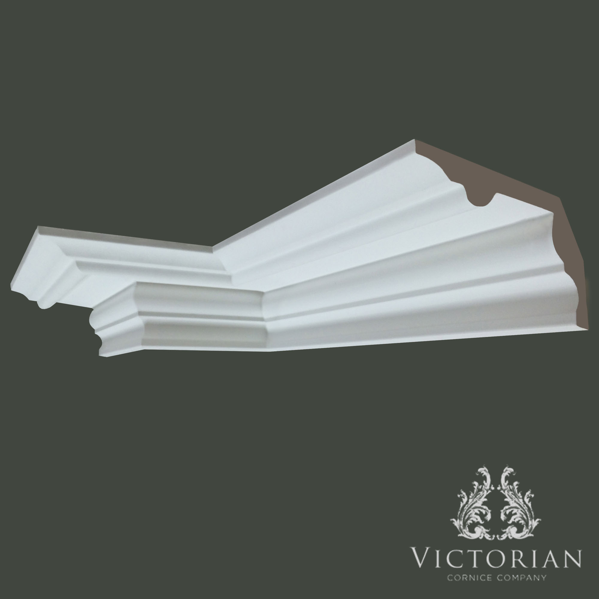 Georgian style plaster cornice with bold stepped profile and smooth classical detailing