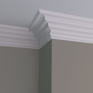 C25 Regency Plaster Cornice Installed C25 Regency plaster cornice installed in a room with bold stepped detailing and layered classical profile