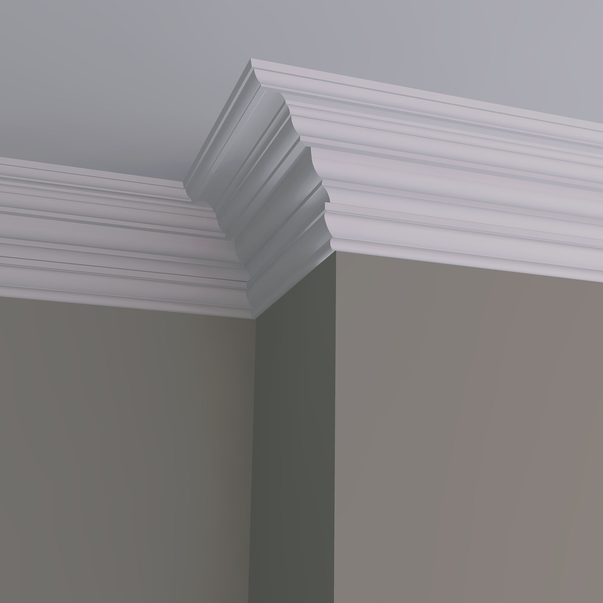 C25 Regency plaster cornice installed in a room with bold stepped detailing and layered classical profile