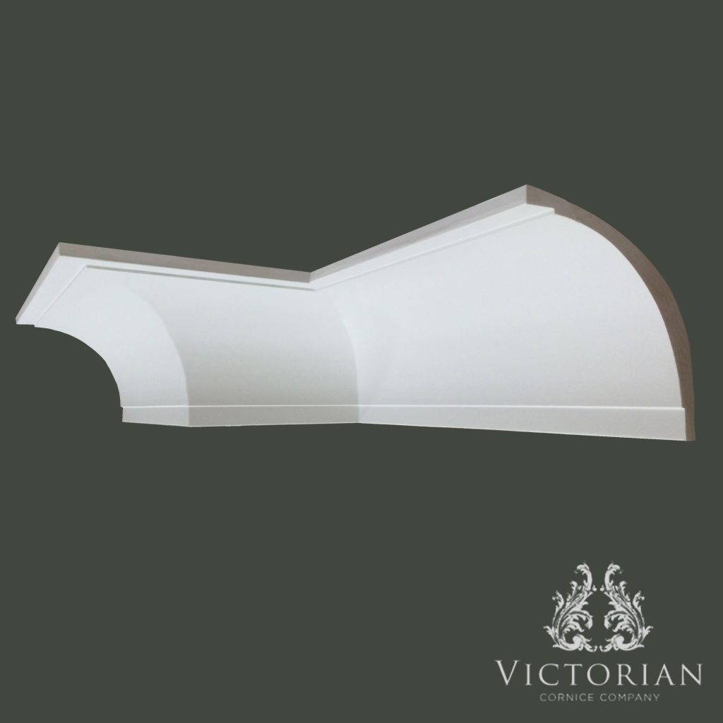 Large plain cavetto plaster cornice with smooth curved profile and deep projection for traditional interiors