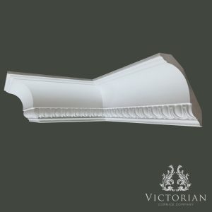 Egg and dart plaster cornice with smooth curved profile and traditional classical detailing