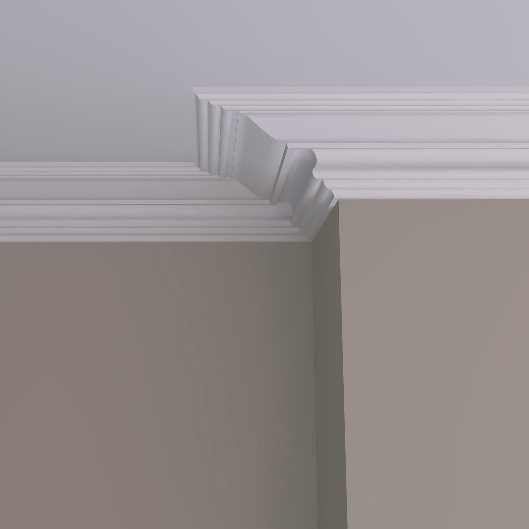 C32 Edwardian plaster coving installed in a traditional interior with layered stepped detailing and decorative profile