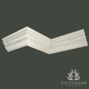 C39 plaster cornice with decorative acanthus leaf pattern and traditional stepped profile