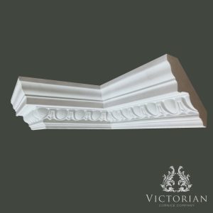 C40 plaster cornice with traditional egg and dart detailing and smooth classical profile