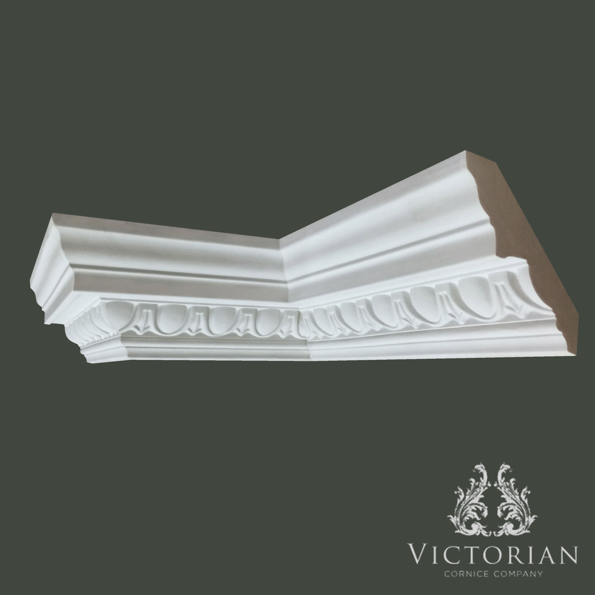C40 plaster cornice with traditional egg and dart detailing and smooth classical profile