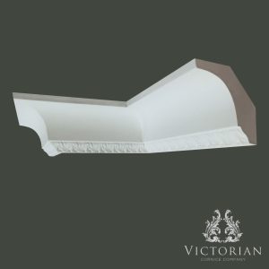 Traditional cavetto plaster cornice with lambs tongue detailing and smooth curved profile handmade in Birmingham